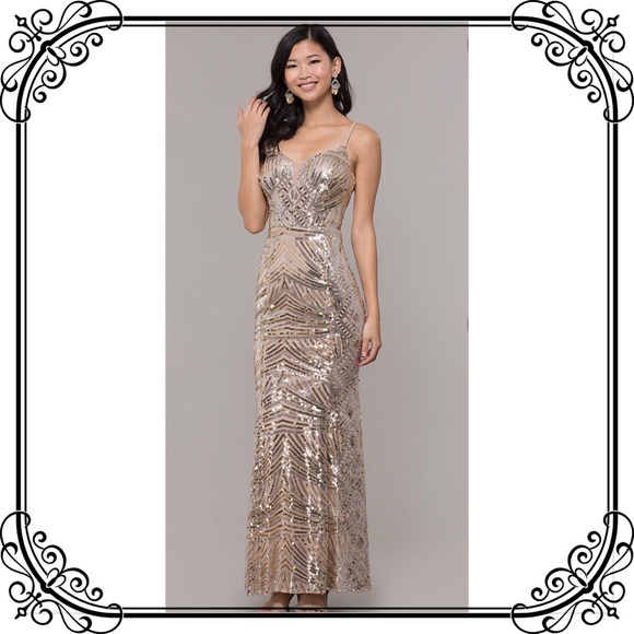 🆕NWT Elegant Full Length Sequin Art Deco Dress - Picture 4 of 8